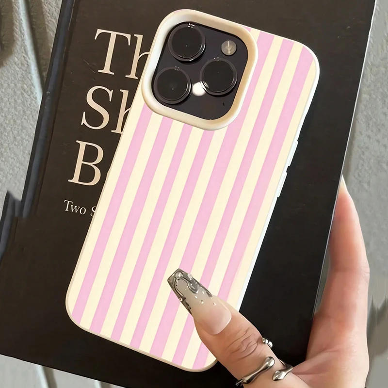 Simple Pink Vertical Striped Lichee Pattern Phone Case For iPhone 17 16 15 14 13 12 11 Pro Max XS XR X 16E 16 Plus 17 Air Cover
