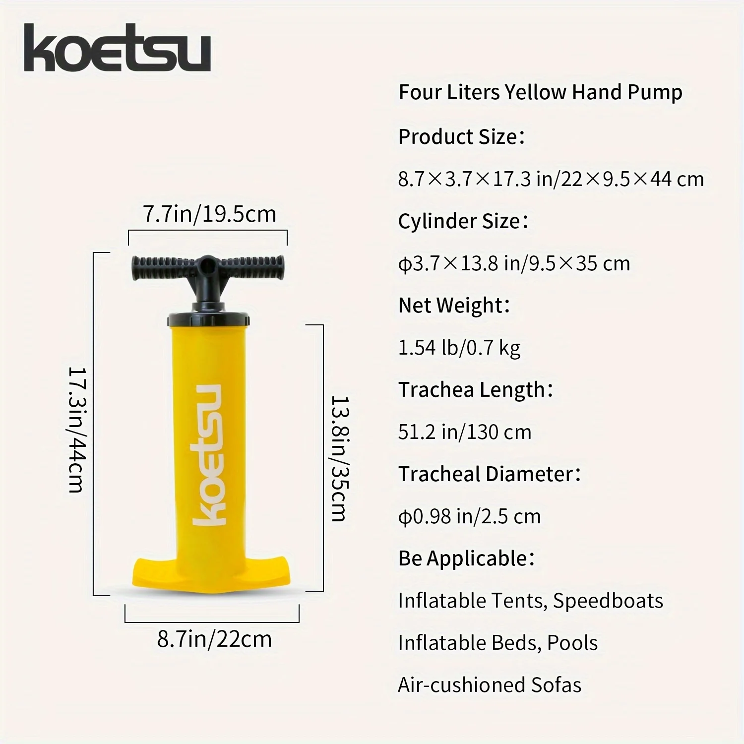 KOETSU 4L Hand Pump High-Efficiency Bidirectional Inflatable Pump Lightweight Design Multi-Function Inflation Adapters for sup