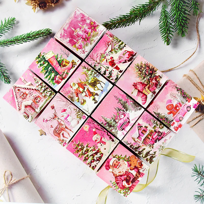 Bolsa de regalo de Navidad, árbol de Navidad de Papá Noel, patrón de alce, caja de embalaje de aperitivos y dulces, suministros creativos de adorno para fiesta DIY