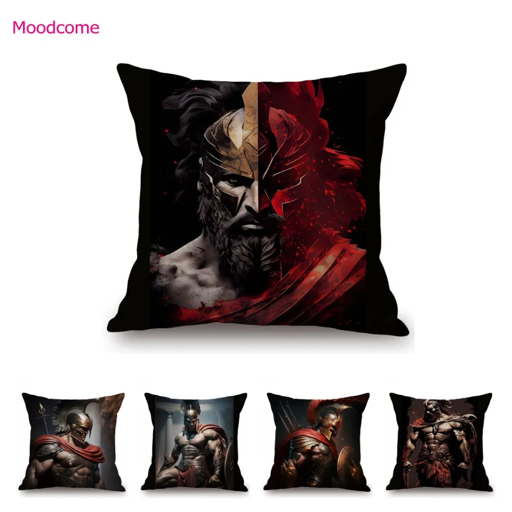 Sexy Handsome Myth Warrior Muscled Male Hormone Helmet General Gladiator Art Cotton Linen Sofa Pillow Case Cushion Cover