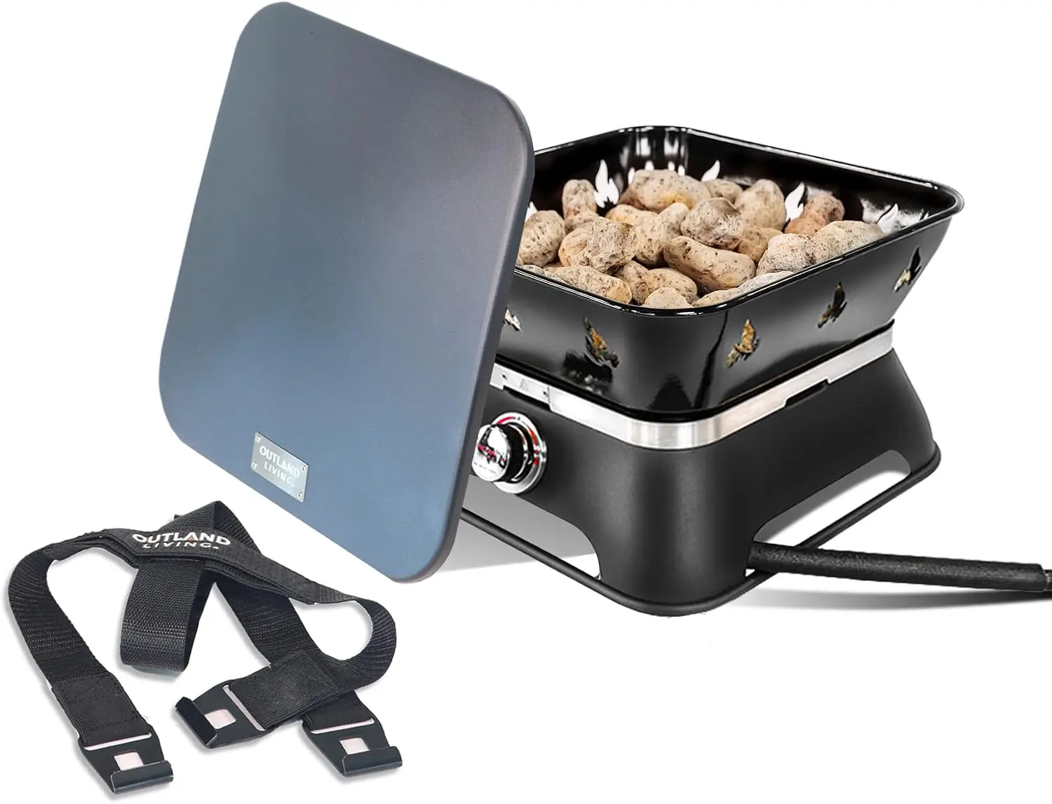 Portable Square Propane Fire Pit, Outdoor Gas Firebowl Table With Cover And Carrying Strap Kit, Lava Rocks Smokeless Campfire Burner For Patio Garden Backyard Camping, Black Color view 6