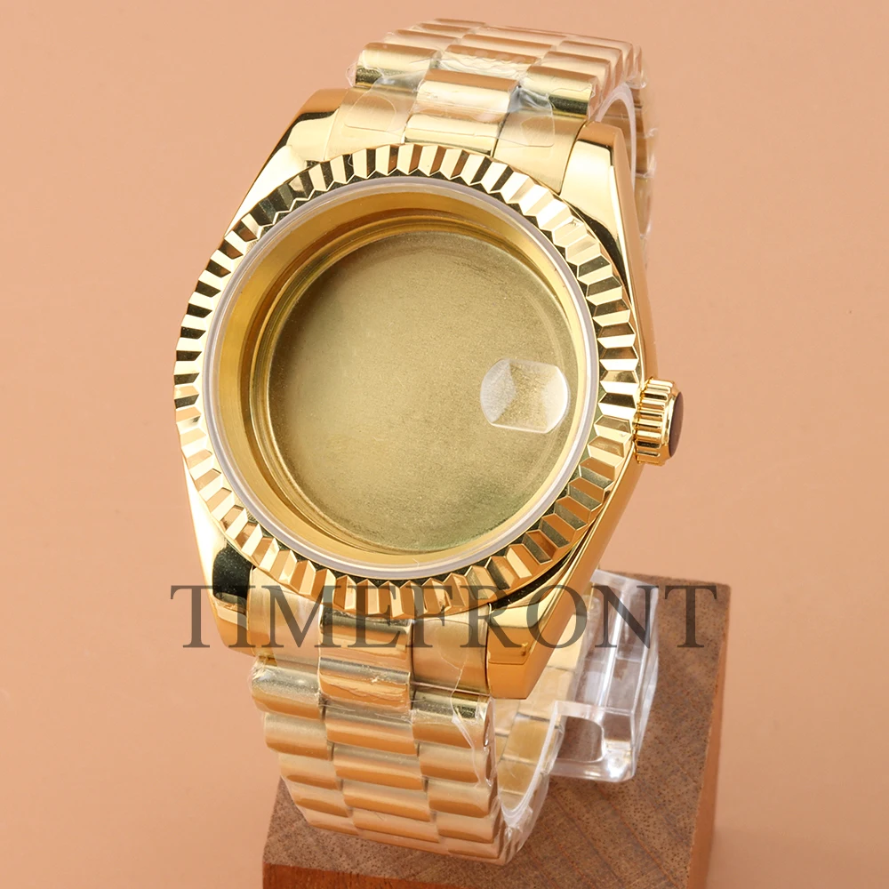 36/39mm NH35 Fluted Watches Case President Bracelet Bezel Stainless Steel For Datejust Seiko Fit NH35 NH36 Movement 28.5mm Dial