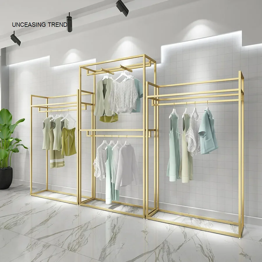 Golden Cloth Racks Floor Stand Girls Men Decorations Heavy Boutique Commercial Clothes Hanger Divider Cabide Hallway Furniture