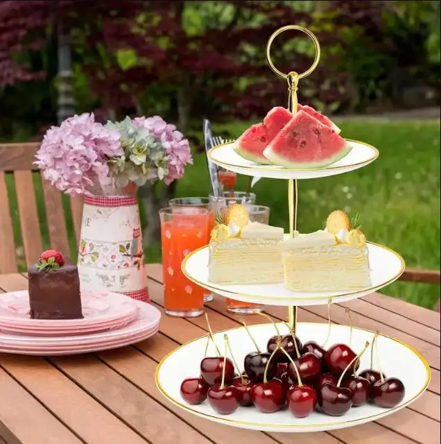 1PC 3-Layer Dim Sum Rack Plastic Fruit Tray Dry Fruit Tray Wedding Cake Tray  Light Luxury Cake Rack Kitchen Accessories