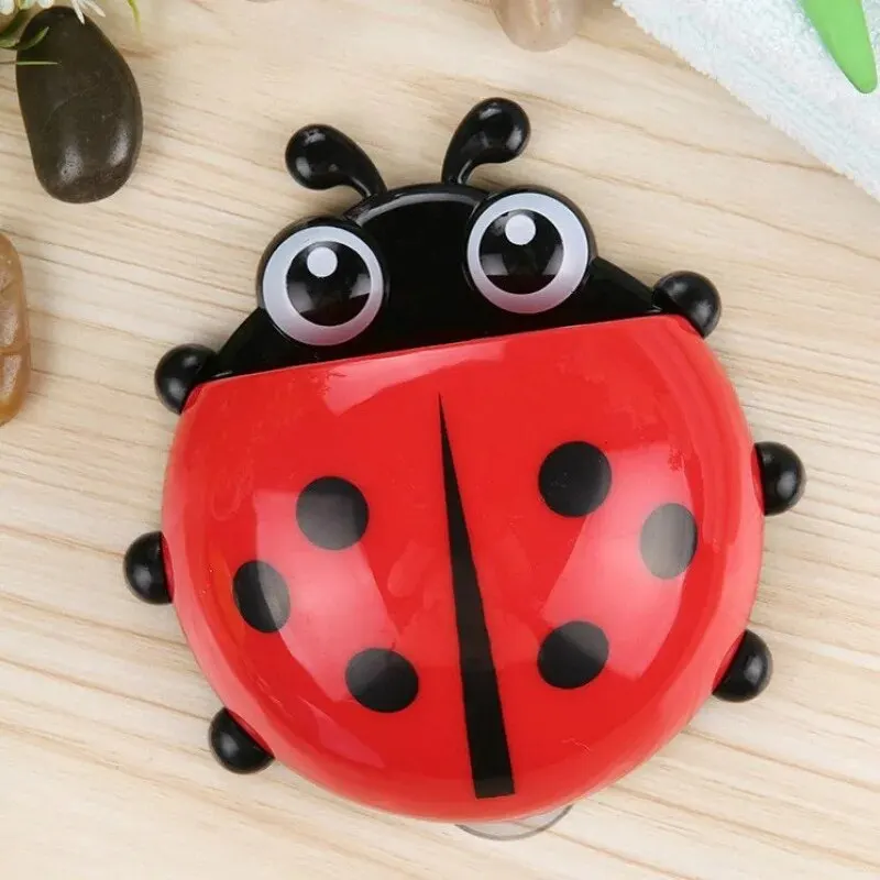 2pcs Toothbrush Holder Cute Ladybug Shape Suction Cup Creative Toothbrush Rack Bathroom No-punching Storage Shelf