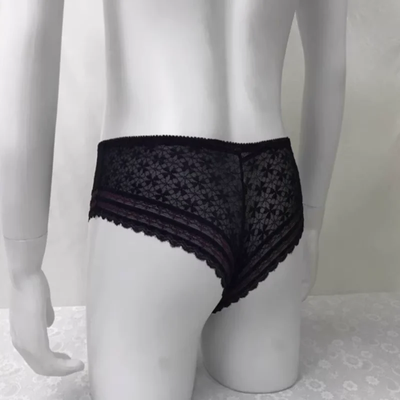 

Sexy Men's Thong Bikini Briefs Lace Underwear Mid Waist T-back Soft Comfortable Thongs Sissy Private Party Erotic Costumes