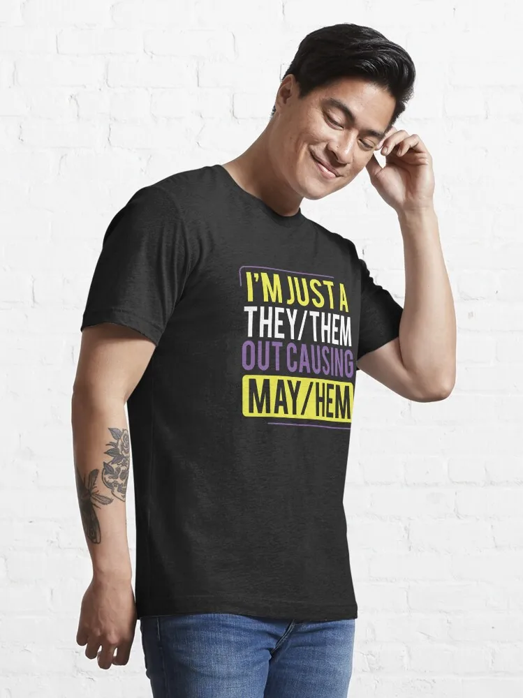 They Them Out Causing Mayhem Funny Non Binary Essential T-Shirt Short Sleeve Tops Tees Cotton Print Tshirts New Fashion Top Tees