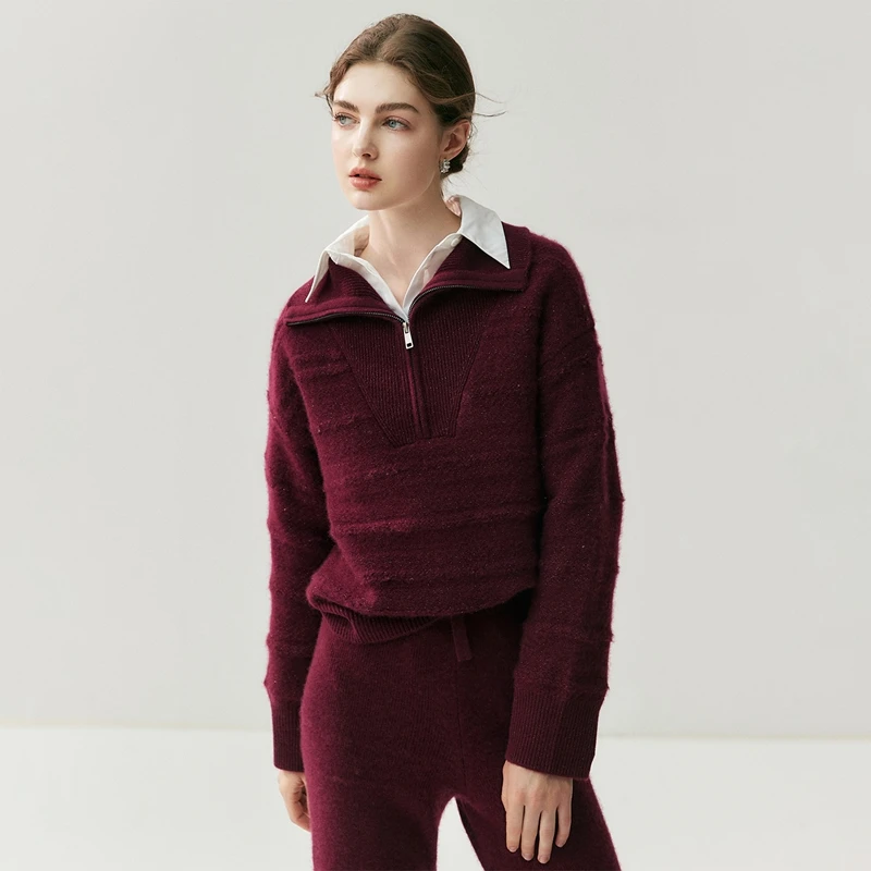 

Women 100% Cashmere Sweater Turn Down Collar Half Zipper Thick Pullover Coat Autumn Winter Thickness Warm Cashmere Knitwear Top