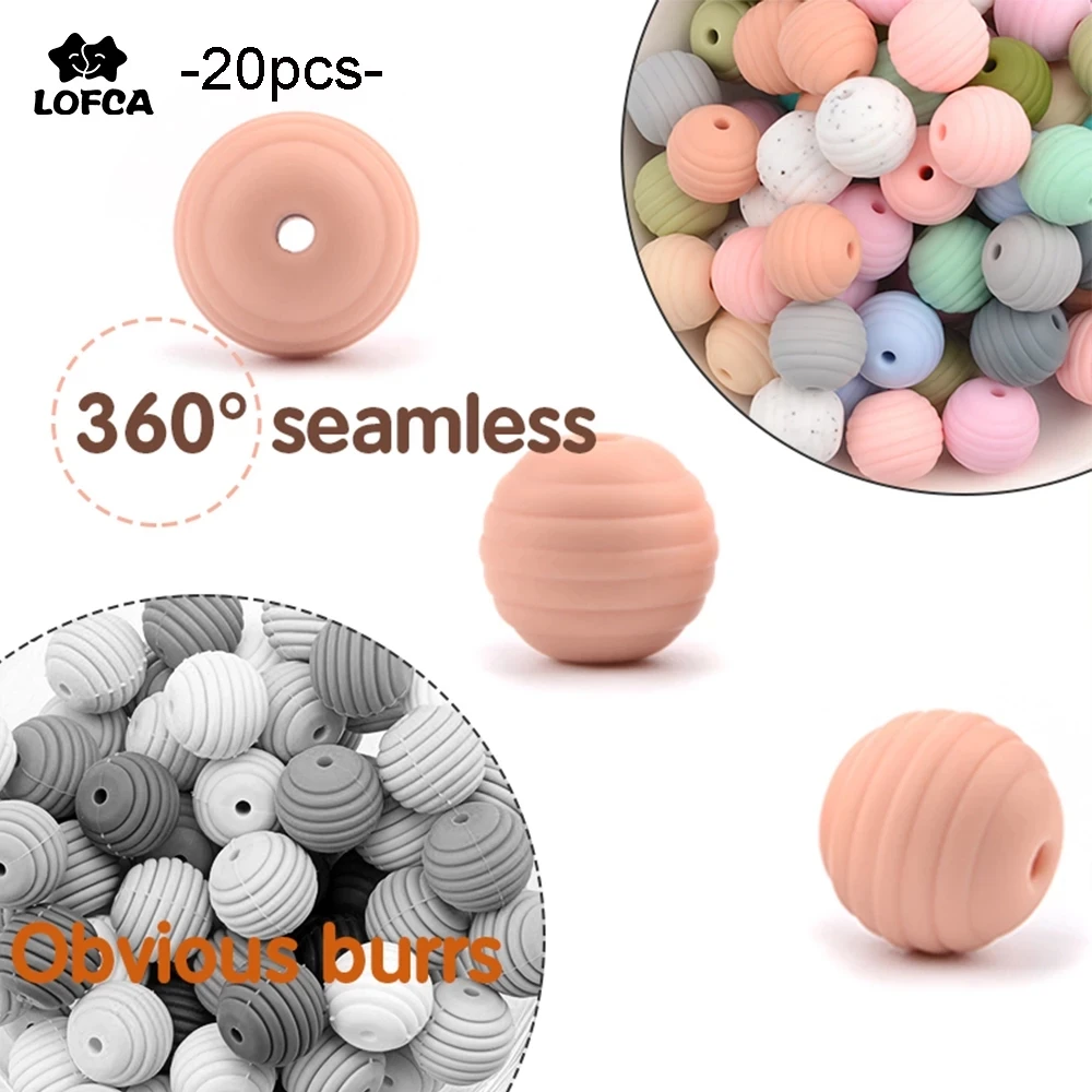 LOFCA 20pcs Beehive Silicone Beads Spiral Baby Teething Round Food Grade Beads 15mm DIY Threaded BPA Free Beads Baby Teethers