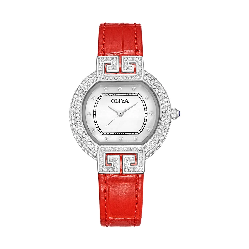 Relojes elegantes de circón para mujer, reloj de cuarzo decorativo de cuero, resistente al agua, estrella de la suerte, a la moda