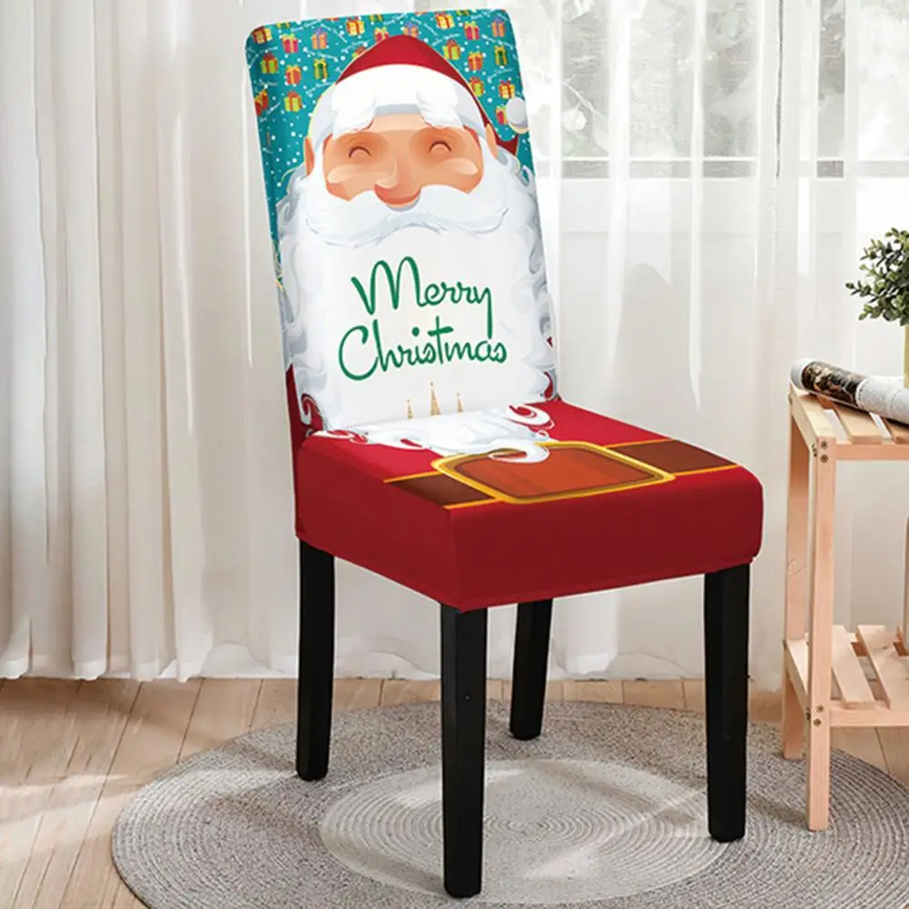 Festive Chair Decoration Cover Elastic Stretch Chair Covers Festive Christmas Chair Cover Set with Cartoon Santa Snowman for New