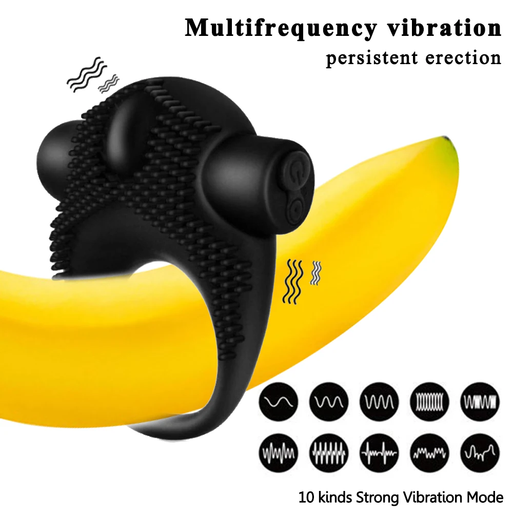 10 Frequency Cock Ring Sex Tooys for Men Couples Rechargeable Delayed Ejaculation Penis Ring Spike Clitoris Stimulation Vibrator