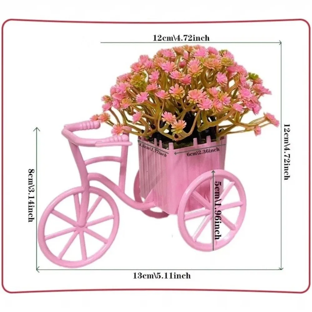 Country tyle Mini Bicycle Ornaments Miniature Garden Decoration Artificial Potted Bonsai Tricycle Models Artificial Green Plants