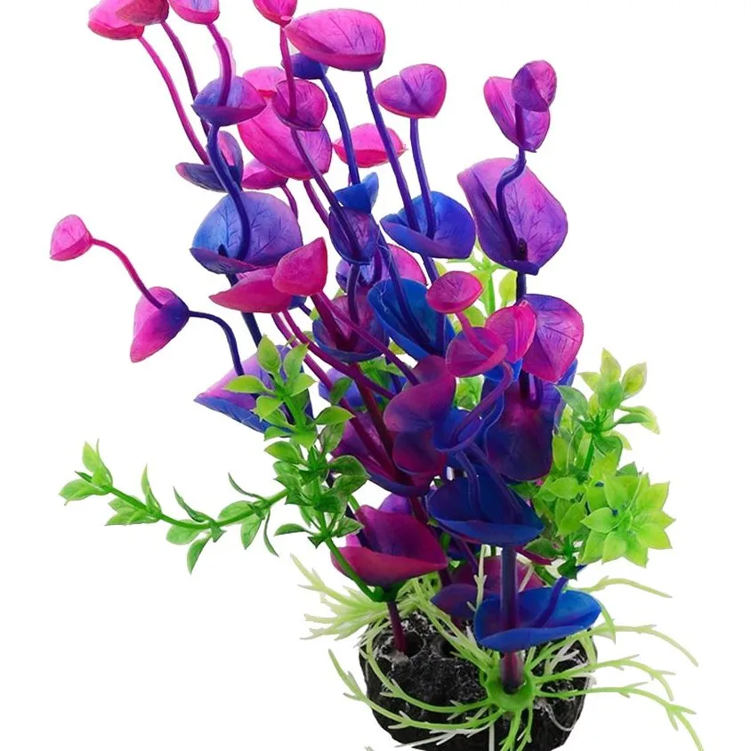 زهرة أرجوانية نبات بلاستيكي اصطناعي مزيف نبات حوض سمك اصطناعي ملحقات خزان الأسماك زينة نبات تحت الماء