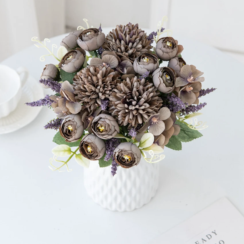Künstliche Seidenblumen Hortensie Tee-Rose für Außenbereich, Garten, Zuhause, Zimmerdekoration, Vase, Hochzeit, Brautstrauß, DIY-Festkranz, DIY-Geschenk – Detail 4