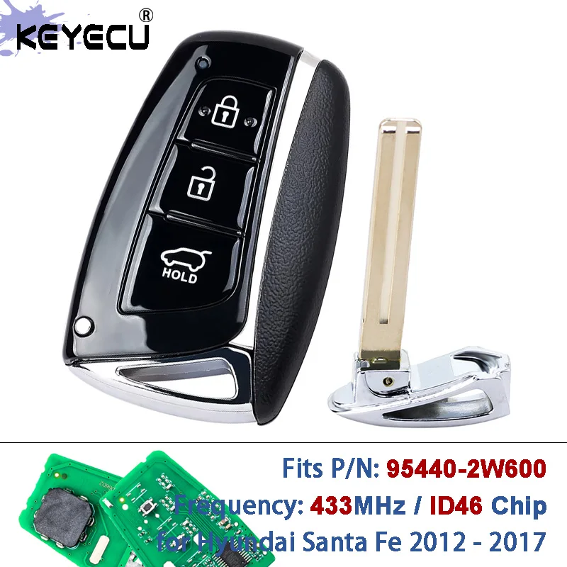 

KEYECU P/N: 95440-2W600 433 МГц CAN ID46 Чип Smart Remote Key Fob для Hyundai Santa Fe 2012 2013 2014 2015 2016 2017