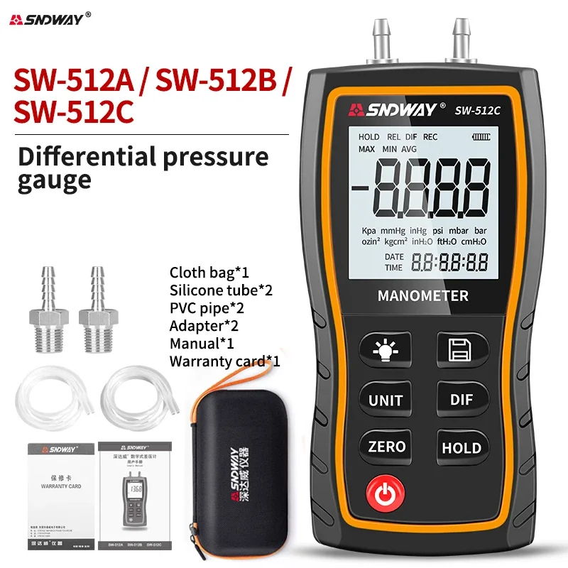 SW512 Series Digital Manometer Air Pressure Gauge 103.42 0.01 Resolution air pressure Differential Gauge Kit Tools