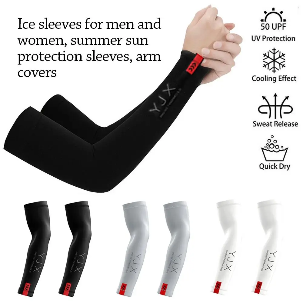 Mangas de brazo refrescantes para hombre y mujer, protección solar elástica para deportes, cubierta para brazo de seda helada, guantes para conducir y ciclismo al aire libre, 1 par