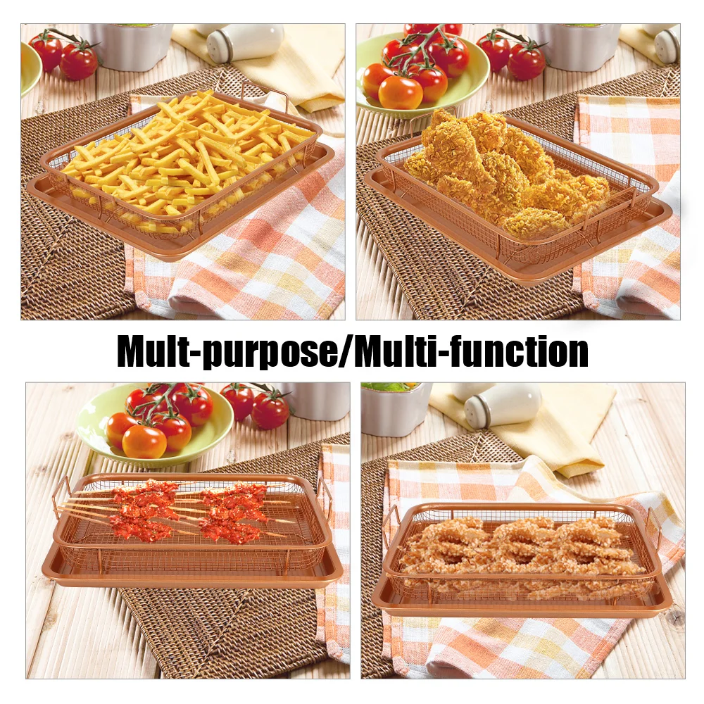 For Oven Air Fryer BBQ Baking Tray Grill Crispy Mesh Oil Frying Baking Pan Non-stick Chips Basket Stainless Steel Kitchen Tools