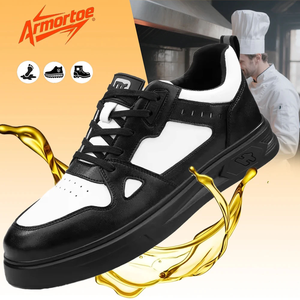 

ArmorToe Professional Protective Shoes Chef Shoes Lightweight Breathable Waterproof Oil Resistant Wearable Work Shoes #Armor5001