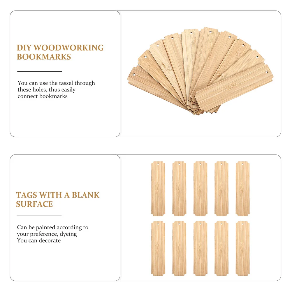 

10 Sets DIY Engraved Wooden Bookmarks Blank Page Markers Carving Reading Bookmarks Handmade Hanging Tags for Students