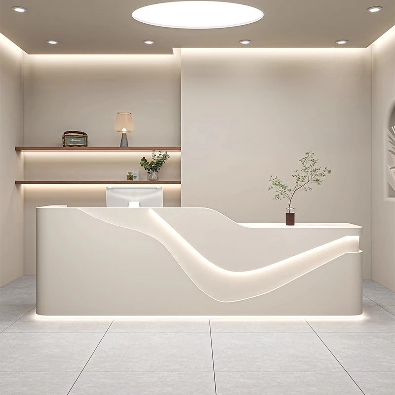 

Изогнутая стойка ресепшн для парикмахерской, роскошная прилавочная стойка, современная деловая стойка ресепшн, мебель для салона красоты