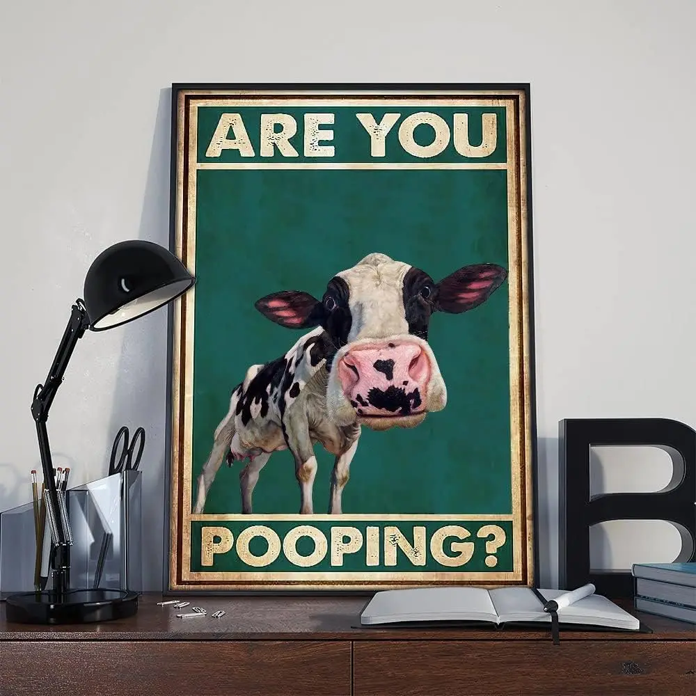 Retro Metal Tin Sign 5.5 X 8 Inches Dairy Cow are You Pooping Vintage Poster Funny Dairy Cow Bathroom Decor Dairy Cow Restr sign