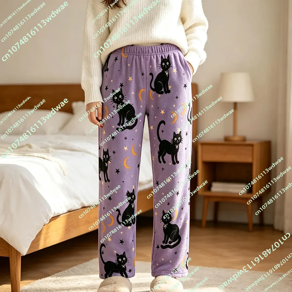 New Halloween Flannel Pajama Pants Spooky Cute Printed Loungewear for Women Comfortable and Warm Halloween Dress Up Pajama Pants