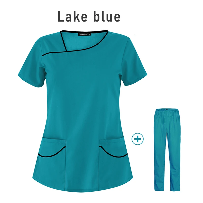 Nursing Scrubs Women Uniforms Pet Grooming Scrub Set Short Sleeve V-neck Top and Pants Doctor Suits Medical Surgery Work Clothes