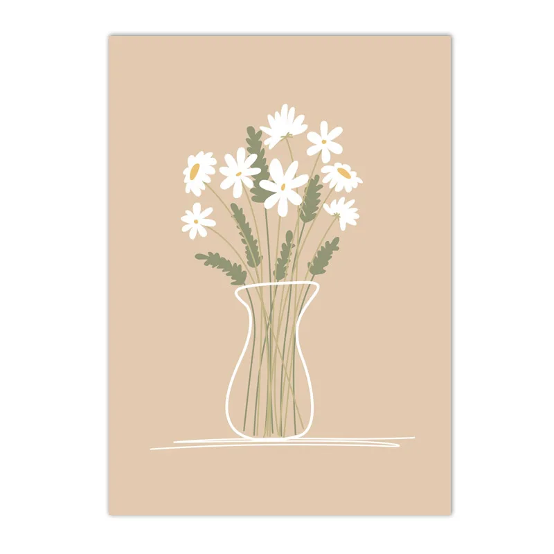 2026 Abstract Minimalist Line Flower Daisy Wall Art Posters And Prints Vintage Canvas Painting Nordic Wall Pictures Living Room 