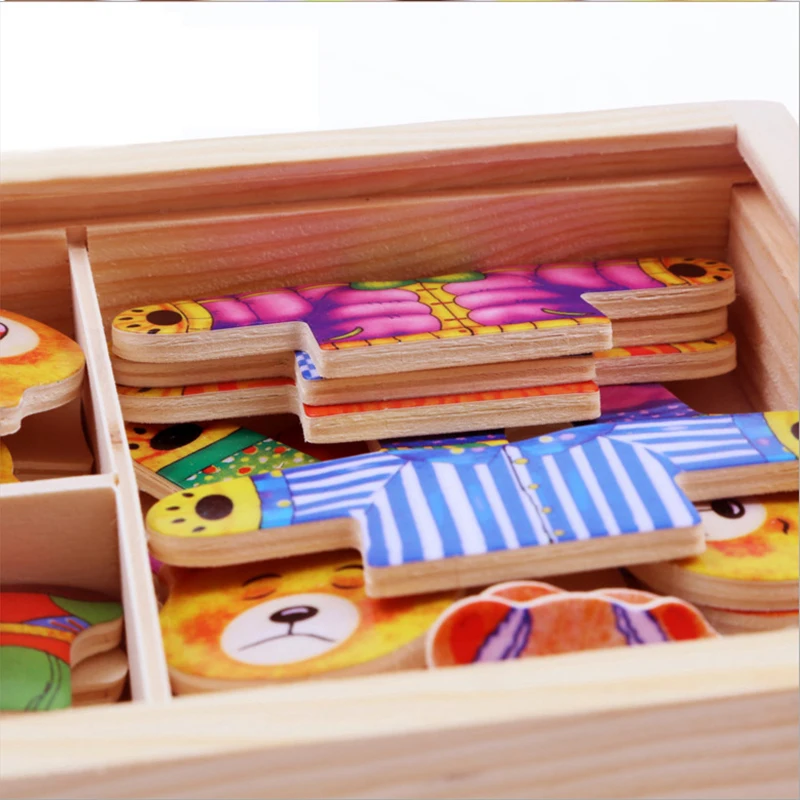 Little Bear Change Clothes Children's Early Education Wooden Toy Jigsaw Puzzle Dressing Game Baby Puzzle Toys For Children Gift