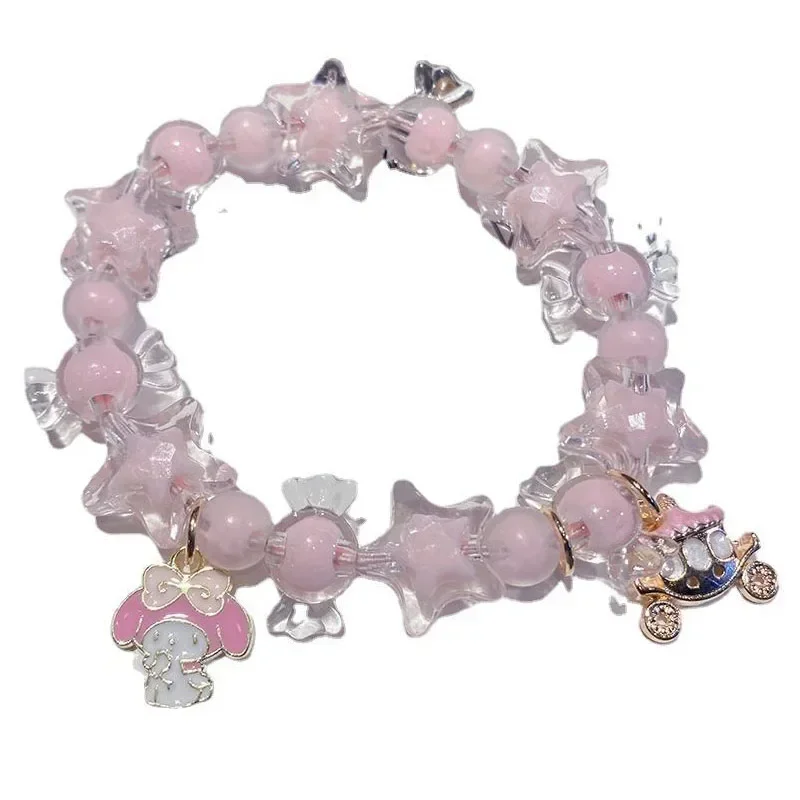 Sanrio Chain Bracelet Hello Kitty My Melody Cinnamoroll Transparent Candy Color Kawaii Children Crystal Bracelet Girlfriend Gift