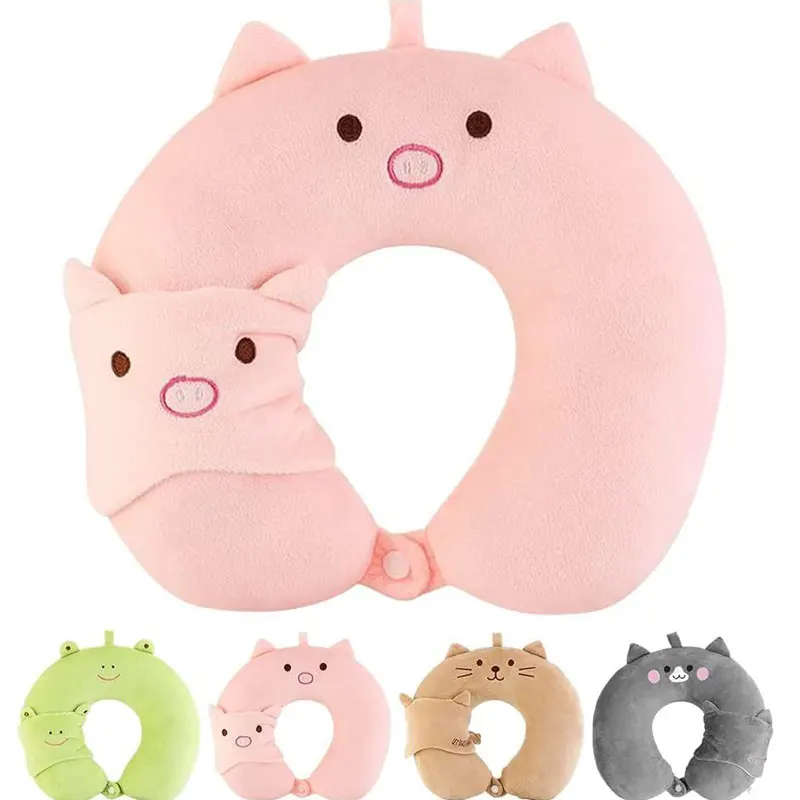 Cartoon Animal U-shaped Pillows Eye Mask Memory Foam Plush Pillow Neck Support Cushion Adult Children Travel Flight Car Airplane