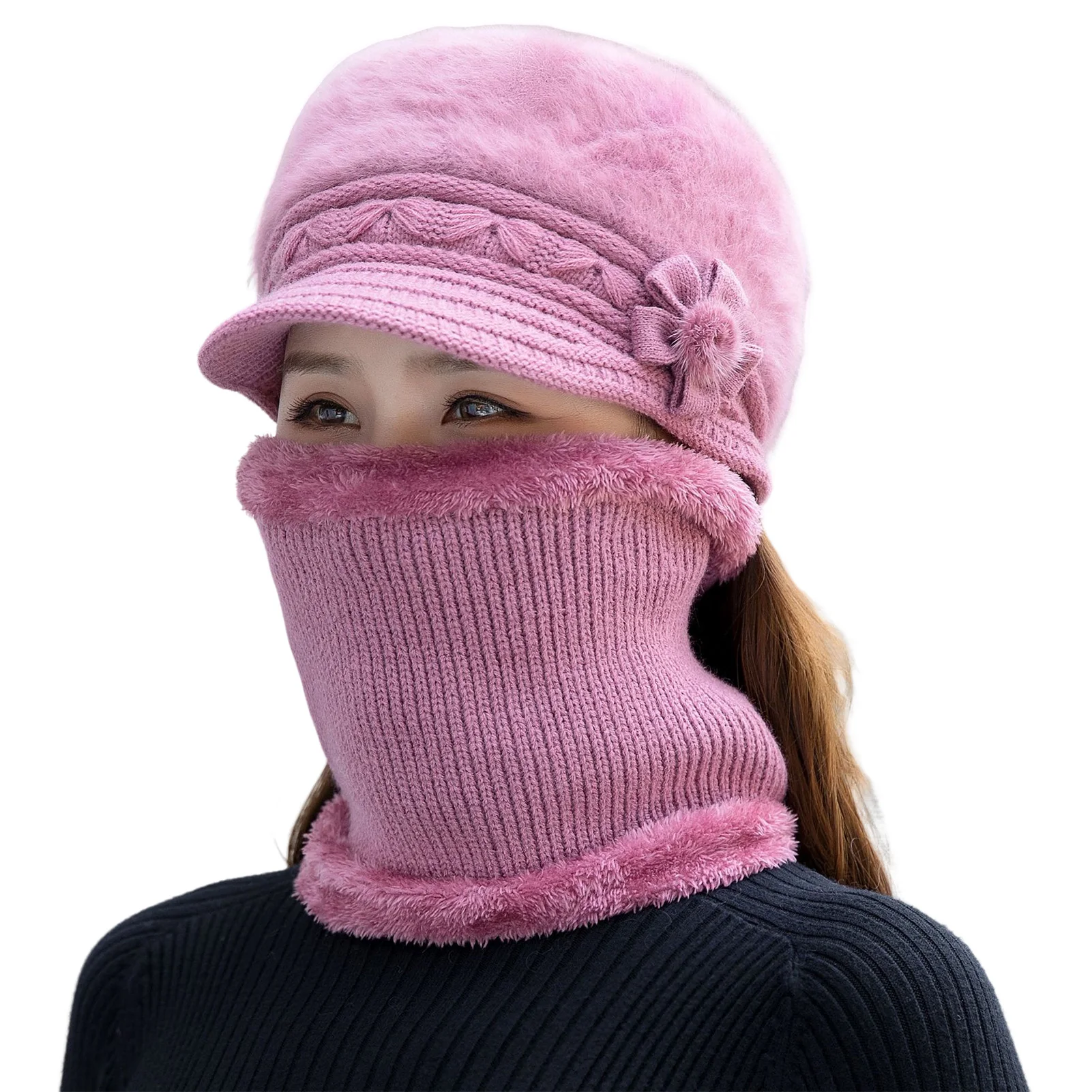 Thickened Warm Hat Set For Women Winter Outdoor Cycling Riding Camping Travel Windproof Hat Scarf Mask Comfortable Plush Hat