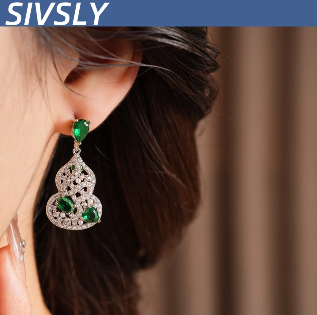 

[Happiness] Silver needle with zirco earrings, luxurious, high-grade, versatile, earring designs, retro earrings