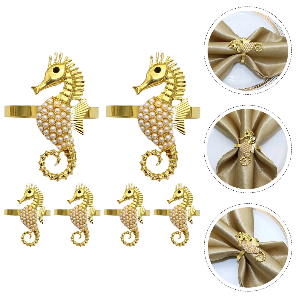 

6 Pcs Gold Decor Seahorse Napkin Buckle Buckles Table Holder Household Party Rings Dining Golden Serviette Banquet