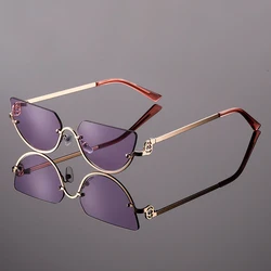 KAMMPT Mode Retro Semi-Randloze Ovale Tinten Dames Nieuwe Trendy Koreaanse Stijl Reiszonnebril Chique Metalen Rand Decor Zonnebril