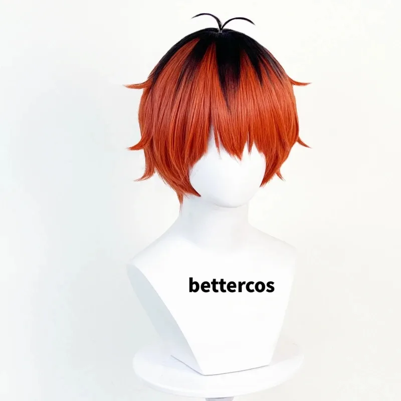 zz04zz12Stark コスプレアニメ Frieren 葬儀ブラウンレッドブラックショート耐熱人工毛パーティーウィッグ + ウィッグキャップ