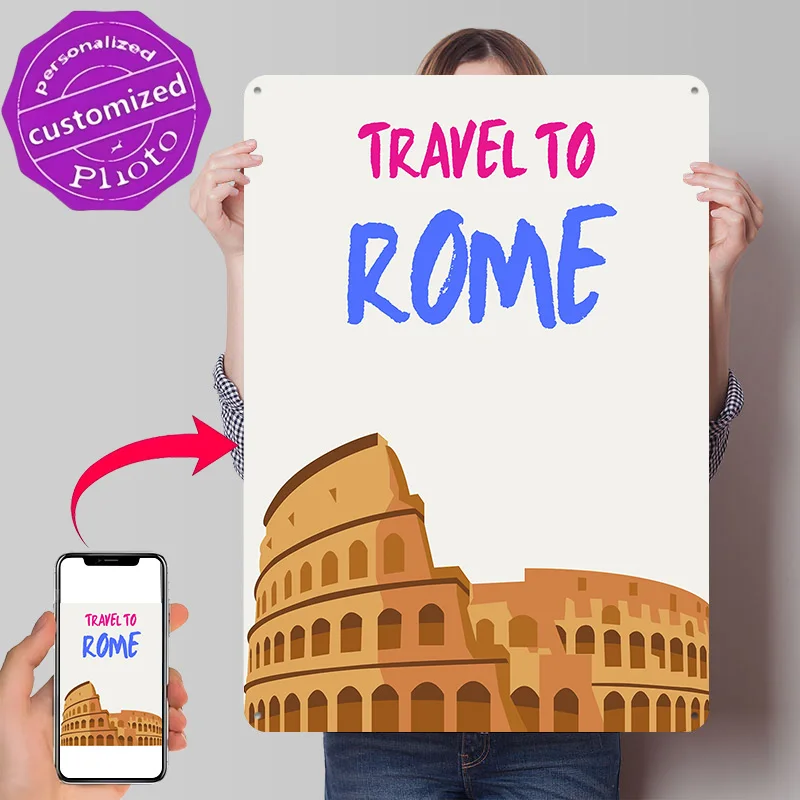 Travel to Rome Colosseum Metal Poster Perfect Gift for Fans Lovers Customized Wall Art Metal Sign for Room Decor Wand Deko Home