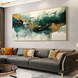Green White and Gold Abstract Oil Painting Marble Wall Art Picture For Living Room Canvas Modern Art Poster Print Decoration