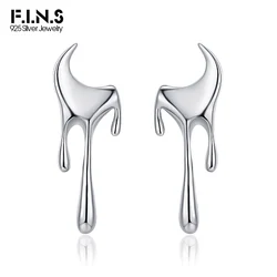 F.I.N.S Original Pure S925 Sterling Silver Stud Earrings Simple Glossy Liquid Piercing Fashion Fine Jewelry Prevent Allergy Gift