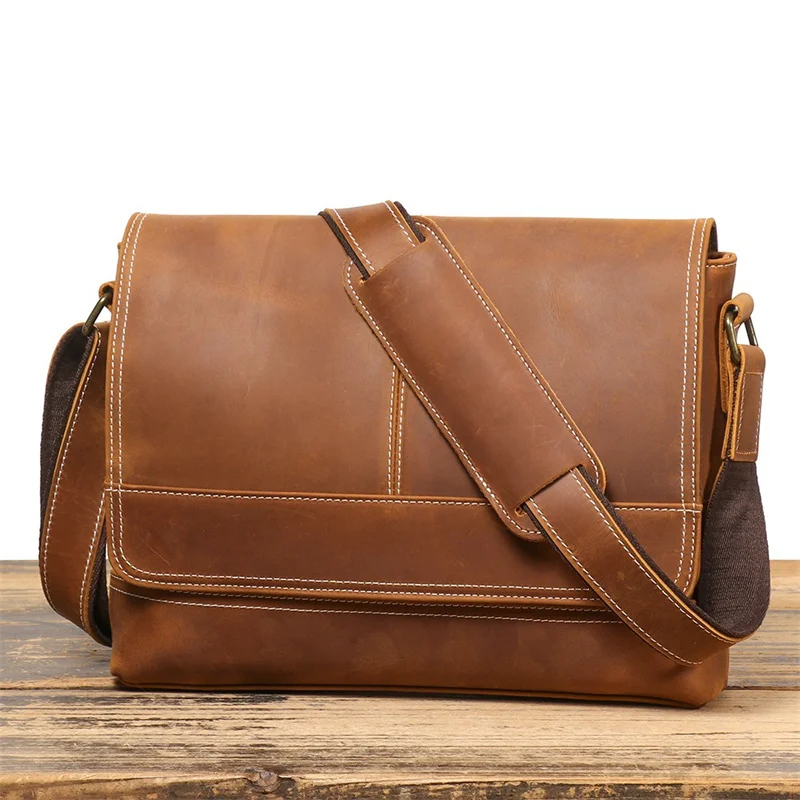 

Nesitu High Quality A4 Vintage Coffee Brown Top Grain Cowhide Genuine Leather Shoulder Men Messenger Bags Cross Body M1005
