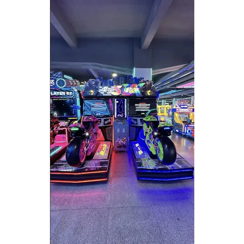 2026 New Dynamic Motorcycle Coin-Operated Arcade Game Console | Immersive Sports Racing Simulator with LED Lights Customized