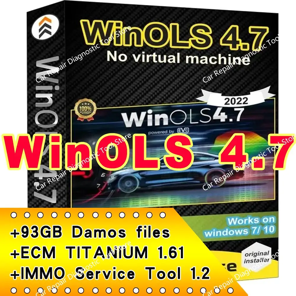 Newest Auto Repair Software Winols 4.7 software + 93gb Damos files + ECM TITANIUM 26100 + immo service tool v1.2 os windows 10