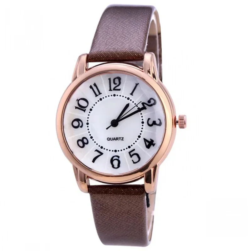 Fashion Women's Watches PU Leather Belt Quartz Watch Casual Simple Digital Acrylic Surface Creative Student Watch
