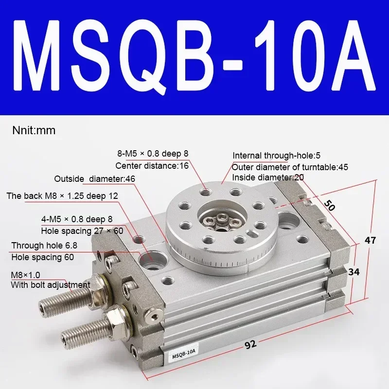 MSQB Pneumatische roterende actuator 190 °   Verstelbare zwenkrotatie voor industriële automatisering, machinesarmen