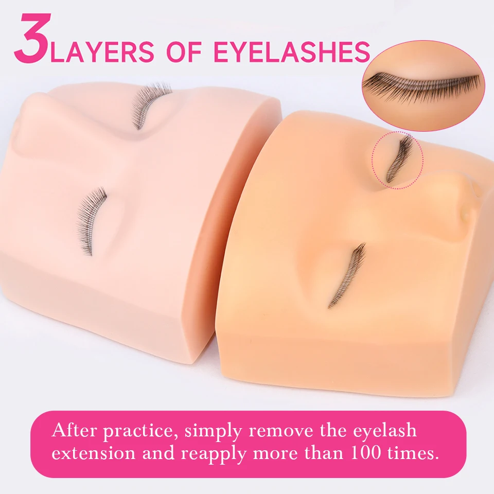 3 Layer Lashes Mannequin Head Silicone Eyelashes Mannequin Face Practice for Eyelash Extension Doll Face Cosmetic Model Supplies