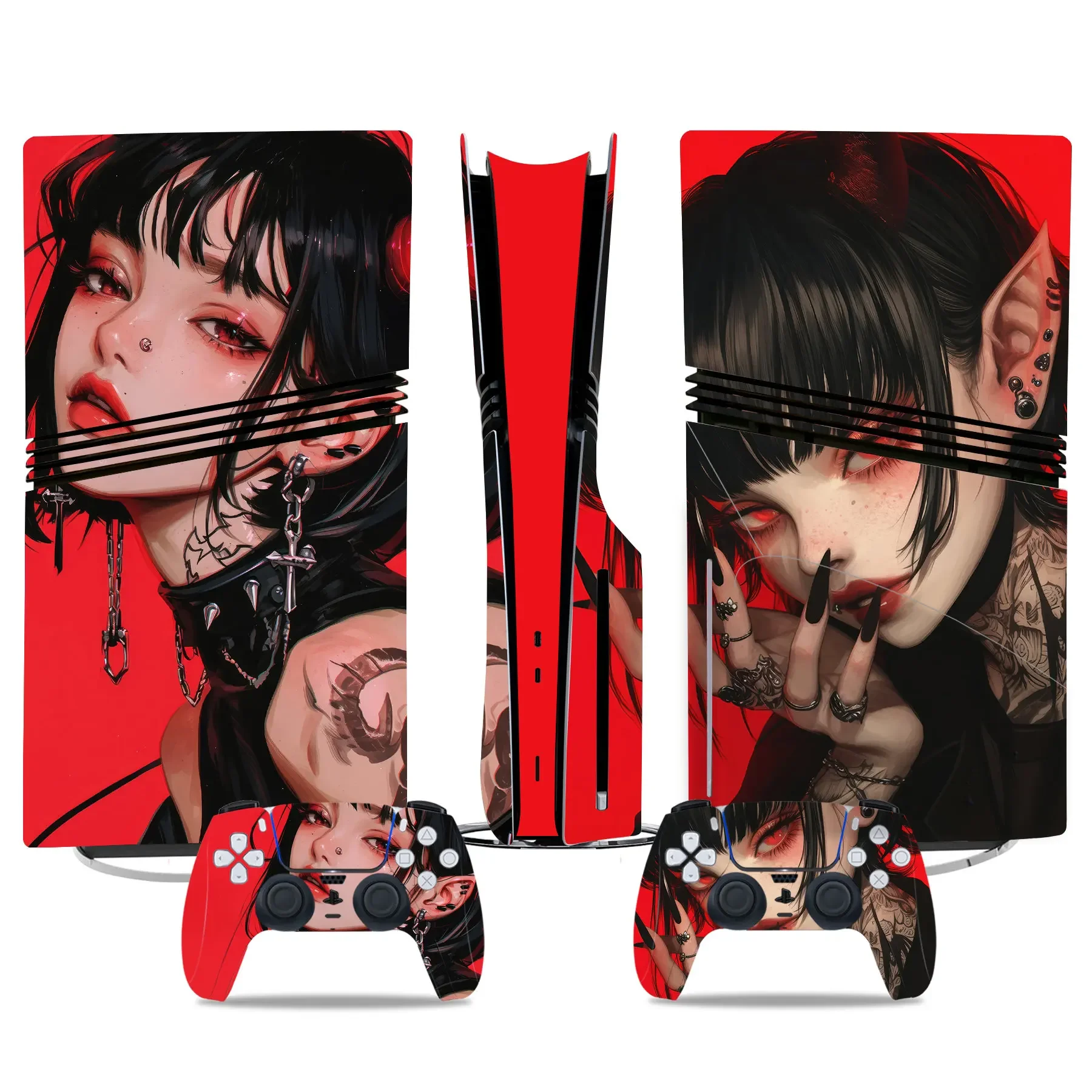 Anime meninas acessórios de jogo jogo ps5 pro disco pele adesivo decalque capa para ps5 pro disco console e 2 controladores ps5 pro pele