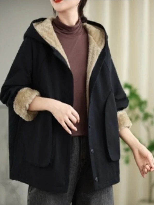 

Women's Fce Lined Hooded Jaet Thi Warm Cotton Coat Long Sve Regular Fit Commute Sle Winter Outerwear Coat