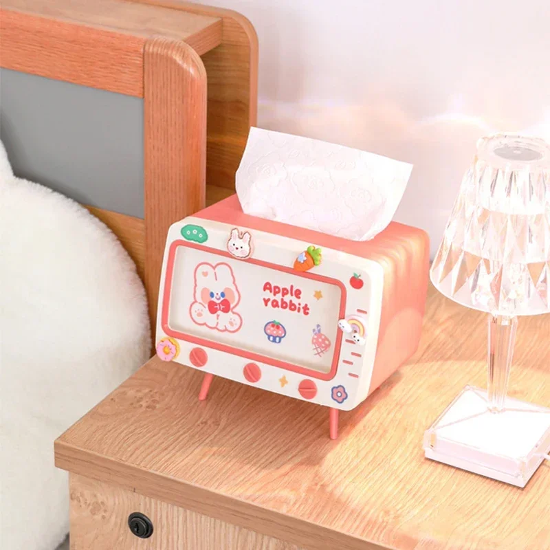 Cute Multifunction Tissue Box Holder Square for Home Desktop Decor Tv Tissue Box Case Pink Phone Holder Storage Organizer